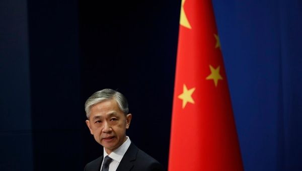 Chinese Foreign Ministry spokesman Wang Wenbin speaks during a daily media briefing at the Ministry of Foreign Affairs in Beijing, China, 18 September 2020