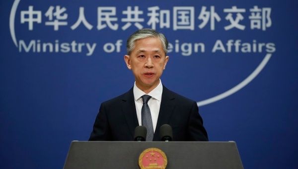 Chinese Foreign Ministry spokesman Wang Wenbin speaks during a daily media briefing at the Ministry of Foreign Affairs in Beijing, China, 18 September 2020.
