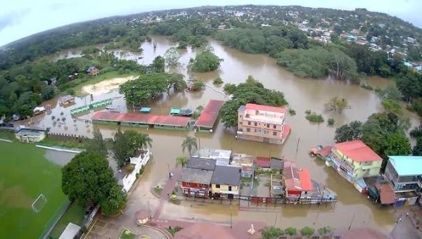 Aerial view of severe flooding in the western district of Cayo, Belize City. Nov. 8, 2020.
