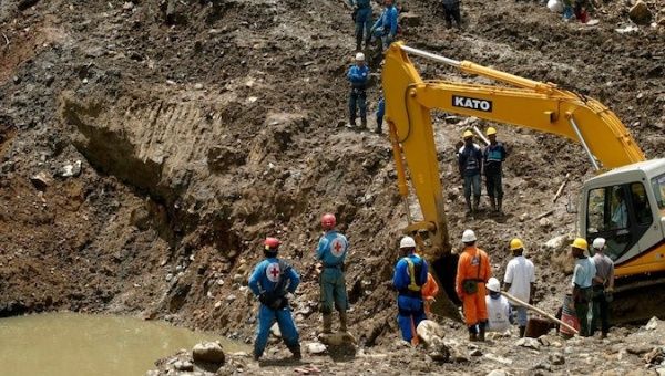 Rescue forces search for miners trapped in gold mine, Bolivar, Colombia, Nov. 10, 2020 