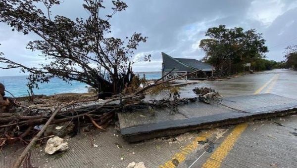 Roads blocked by trees in San Andres, Colombia, Nov. 17, 2020