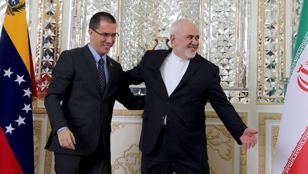 Iranian Foreign Minister Mohammad Javad Zarif (R) welcomes Venezuela's Foreign Minister Jorge Arreaza (L) during their meeting at the Foreign Ministry in Tehran, Iran, 20 January 2020. 