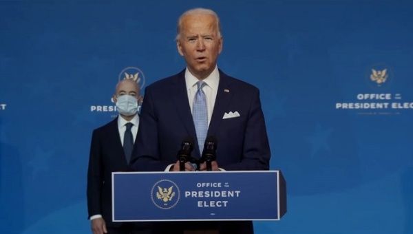 A frame grab from a handout video released by the Office of the President Elect shows US President-Elect Joseph R. Biden speaking during a press conference in Wilmington, Delaware, USA, 24 November 2020. 