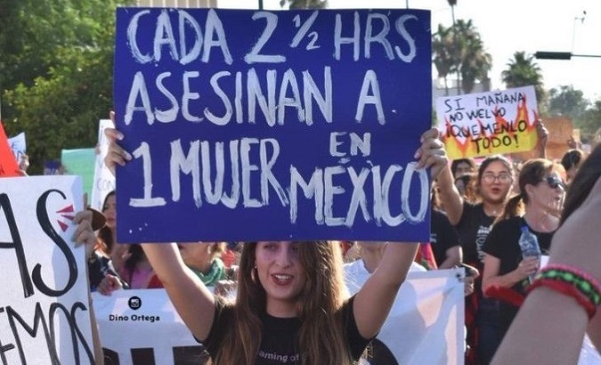 Protest against femicides, Chihuahua, Mexico, Nov. 2020. The sign reads, 
