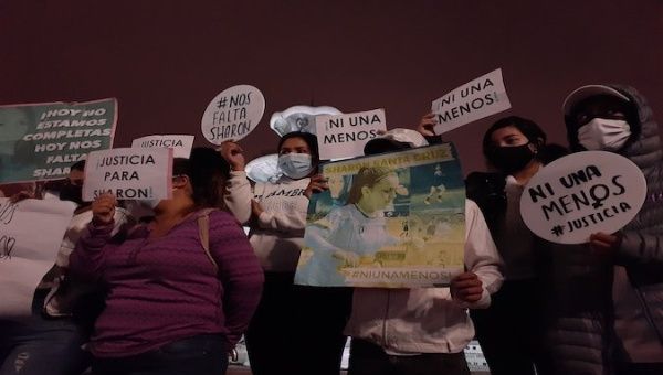 Women denounce the disappearance of young soccer player in Plaza de la Constitución, Guatemala City, Dec. 22, 2020