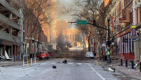 A handout photo made available by the Nashville Police Department shows damage from an explosion that officials believe was an intentional act in Nashville, Tennessee, USA, 25 December 2020.
