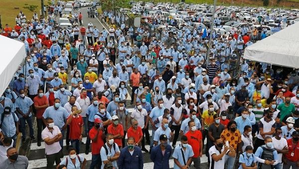 Workers protest against the closure of plants managed by Ford automobile company, Brazil, Dec. 12, 2021.