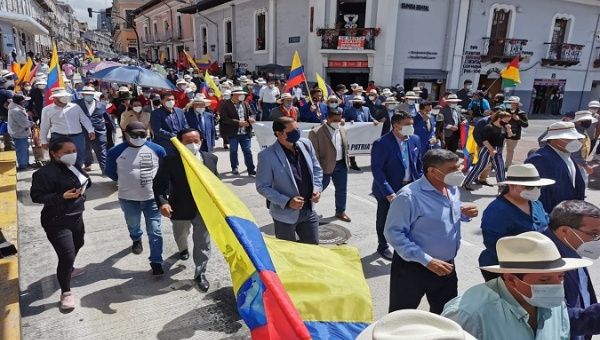 Subnational authorities and workers protest budget cuts, Quito, Ecuador, Dec. 1, 2020.