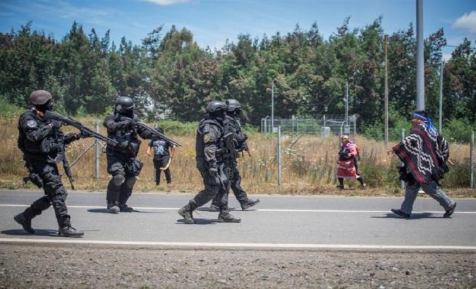 Police officers carry out an operation in Mapuche communities, Araucania, Chile, Jan. 7, 2021.