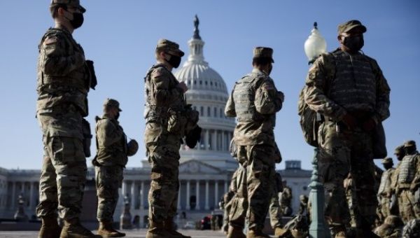National Guard soldiers are seen on Capitol Hill in Washington, D.C., the United States, on Jan. 14, 2021.
