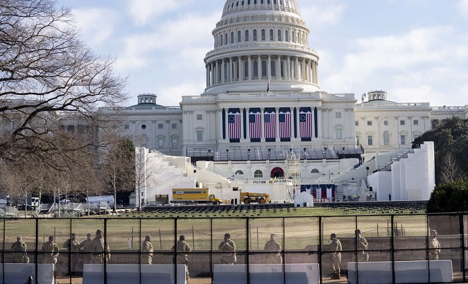 National Guard soldiers secure the U.S. Capitol building in Washington, D.C., U.S., Jan. 13, 2021.