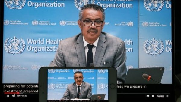  World Health Organization (WHO) Director-General Tedros Adhanom Ghebreyesus attending an online press conference held in Geneva, Switzerland