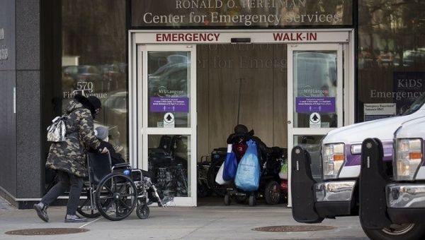 Citizen in wheel chairs arrives at a hospital in New York, U.S., Jan. 18, 2021.