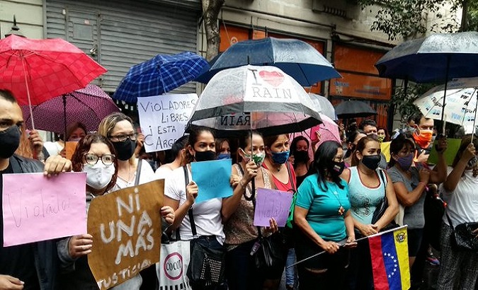 Protesters gathered to condemn the LAR's rape, Buenos Aires, Argentina, Jan. 28, 2021.