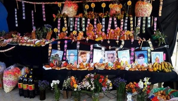 Traditional offerings in memory of victims of state terrorism, El Alto, Bolivia, Nov. 1, 2020.