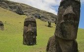 View of the monumental statues called "Moai", Rapa Nui, Chile, 2021.