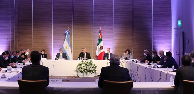 President Alberto Fernández meets Mexican investors as part of his official visit on February 22, 2021.