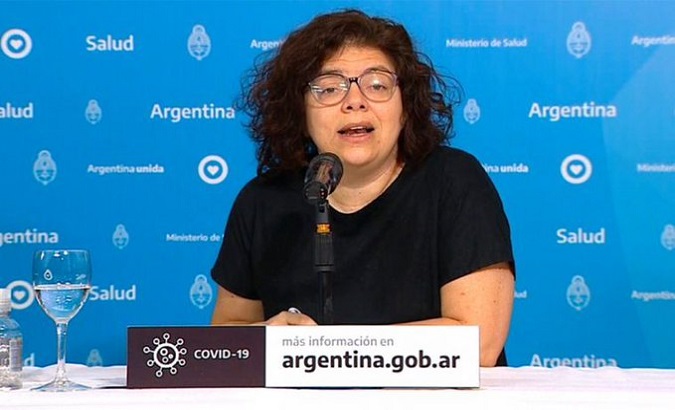 Health Minister Carla Vizzotti during a press conference in Buenos Aires, Argentina, Feb. 22, 2021.