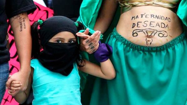 A mother and daughter participate in a Safe Abortion rally in Mexico City, Mexico, Sept. 2, 2021.