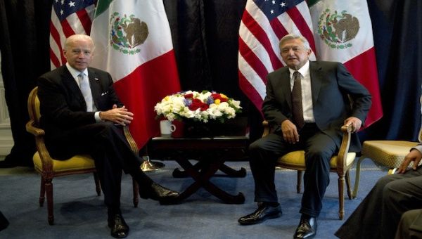 U.S. President Joe Biden (L) and Mexico's President Andres Manuel Lopez Obrador (R).