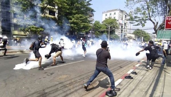Two people were shot dead during the demonstrations as the police have fired live ammunition and tear gas all across the country on March 8, 2021.