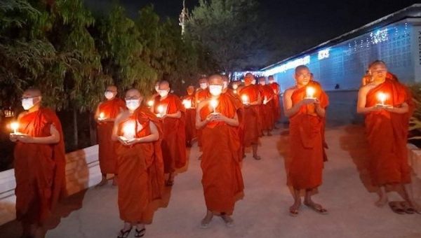 Buddhist priests call for peace and justice, Myanmar, March 22, 2021.