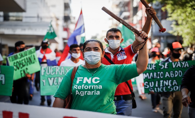Rural Workers march in Asuncion, Paraguay, March. 25, 2021.