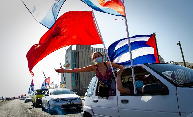 Caravan against the blockade crossing in front of the U.S. embassy in Havana, Cuba, March 28, 2021. 