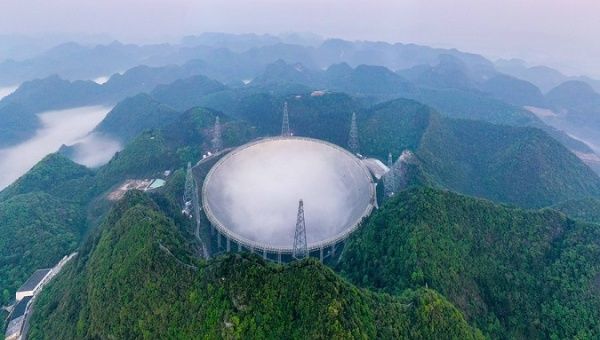 Aerial photo shows the Aperture Spherical Radio Telescope, Guizhou Province, China, March 31, 2021.