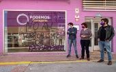 Podemos supporters in front of the party