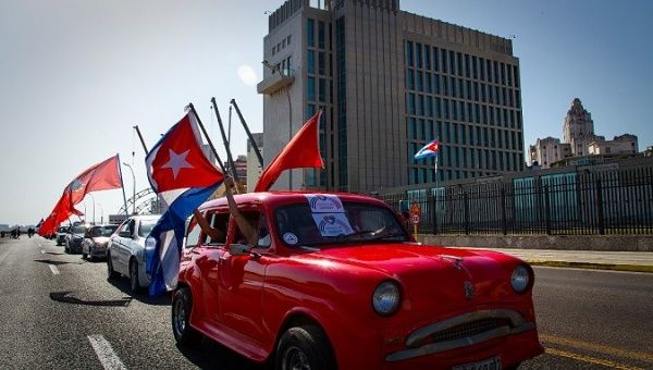 A caravan moves in front of the U.S. Embassy to demand an end to the blockade, Havana, Cuba, March. 29, 2021.