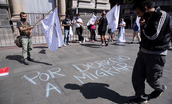 Migrants demand respect for human rights, Santiago, Chile, Nov. 11, 2020.