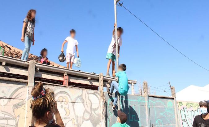 Children on the rooftop of the Catalina Kentenich Center, O'Higgins Region, Chile, April 26, 2021.