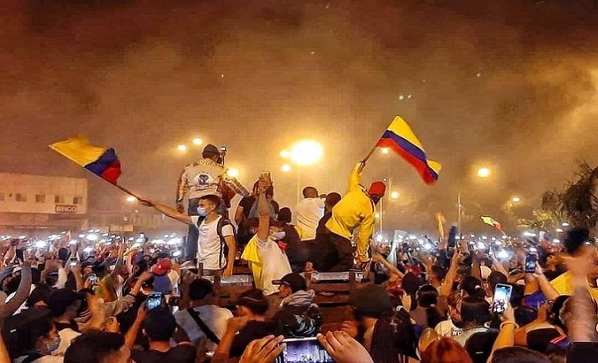 Citizens protest against Colombia's former tax reform, May 1, 2021.