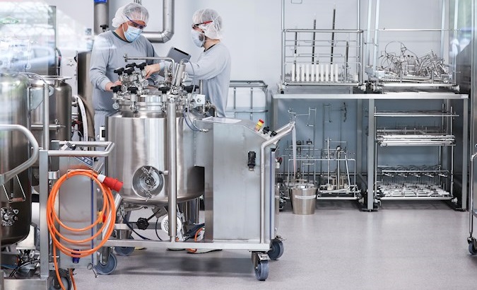 Production of Pfizer's Comirnaty vaccine at Allergopharma's facilities, Reinbek, Germany, April 30, 2021.