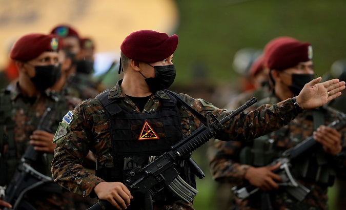Military personnel in a ceremony on Soldier's Day, San Salvador, El Salvador, May. 7, 2021.