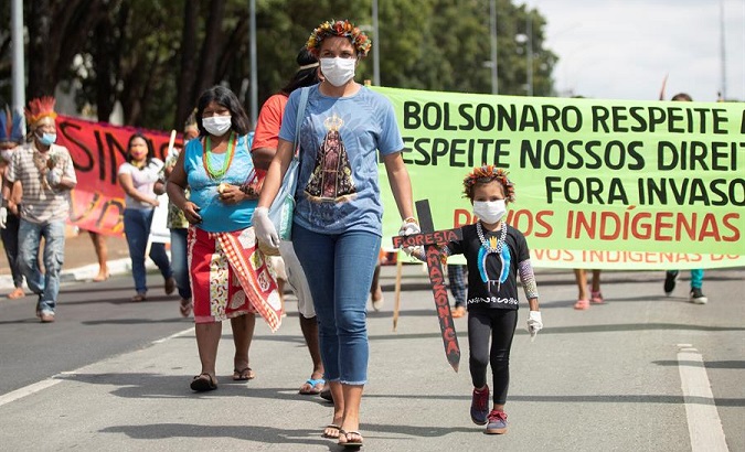 March organized by Indigenous peoples to demand the resignation of the Environment Minister, Brasilia, Brazil, April 20, 2021.