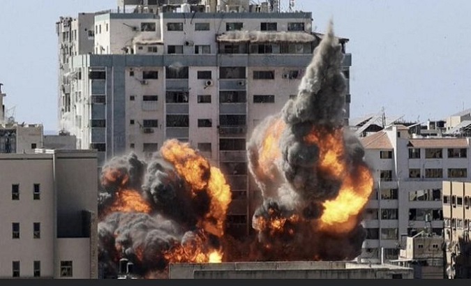 Media tower bombed by Israel, Gaza Strip, Palestine, May 15, 2021.