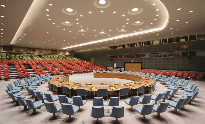 UNSC meeting room in New York, U.S. May 13, 2021.