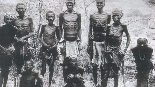 Herero people in the Shark Island concentration camp, South West Africa.