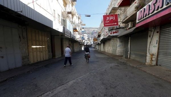 An empty street during the Palestinian general strike in Nablus CIty, West Bank, May 18, 2021.