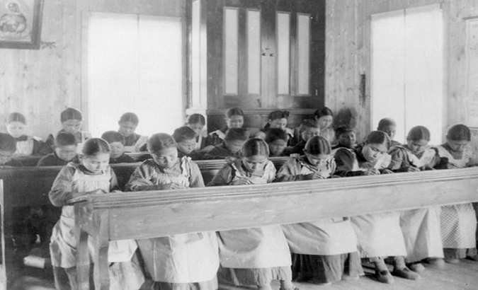 Indigenous kids in a residential school in  Canada during the XX century.