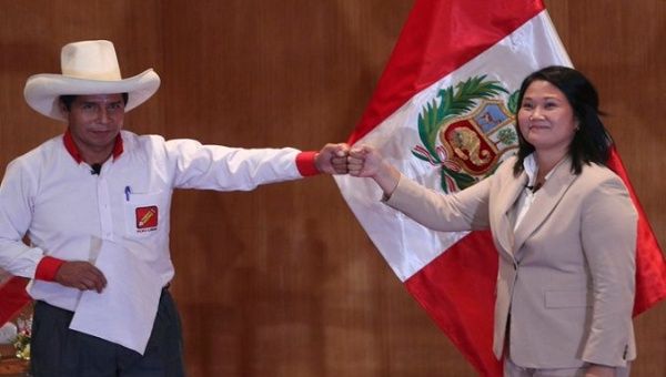 Pedro Castillo (L) and Keiko Fujimori (R), Peru, June 3, 2021. 