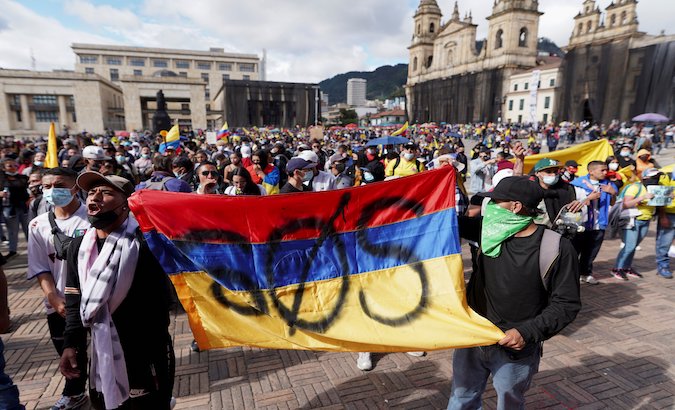 Hundreds of citizens protest in Bogota, Colombia, June 2021.