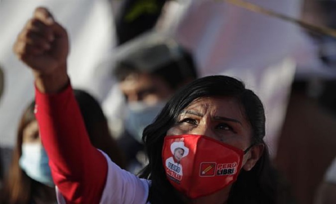 Supporters of Pedro Castillo in a demonstration, Lima, Peru, June 16, 2021