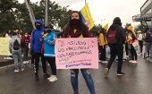 Colombians protest that during the national strike women have been particularly oppressed. Rape of girls and women inside police stations, missing women, women beaten by the ESMAD and police, and other abuses have occurred over the past two months.