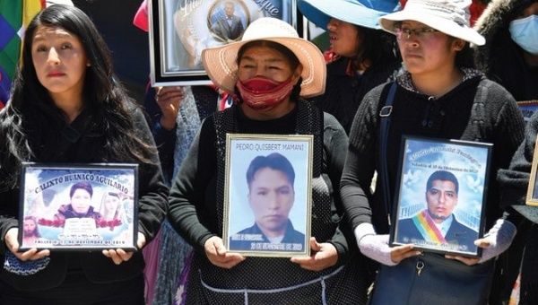 Relatives of the victims of the Sacaba and Senkata massacres demand justice, July 5, 2021.