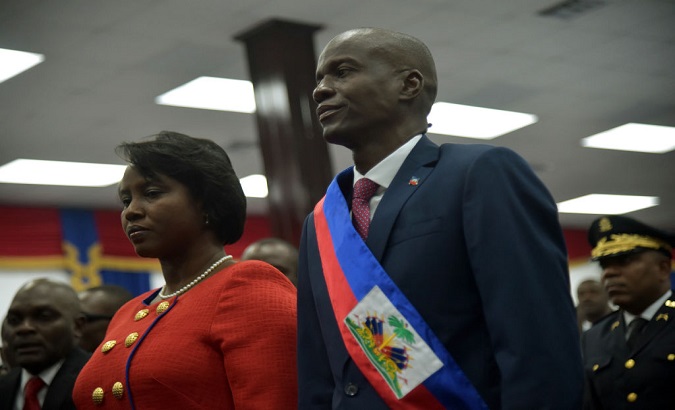 Martine Moise (L) and Jovenel Moise (R) during the presidential takeover in Port-au-Prince, Haiti,  Feb, 2017.