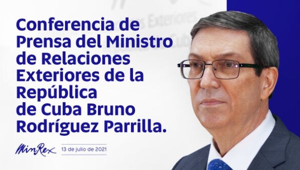 Minister of Foreign Affairs of the Republic of Cuba Bruno Rodríguez Parrilla offered a press conference to the national and international press today about U.S. involvement in last Sunday's destabilization efforts incited via social media. 