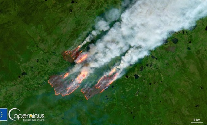 Fire in the Chukotka Autonomous Okrug, Siberia, Russia, as seen by Copernicus  Sentinel 2 satellite, July 10, 2021.